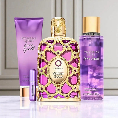 TRICOMBO AMBER VELVET 100 ML + SPLAHS 250ML + CREMA + PERFUMERO